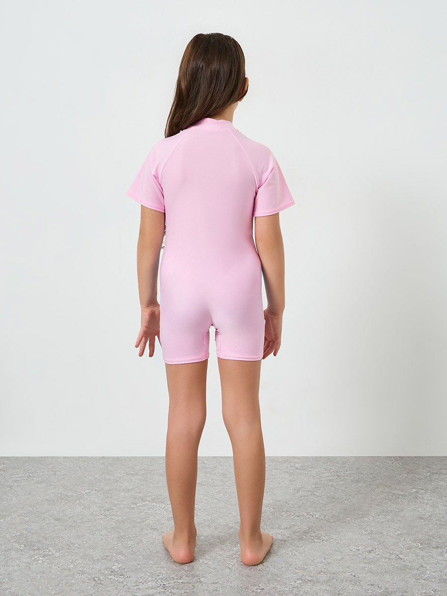Girls Pink Short Sleeve Swimsuit