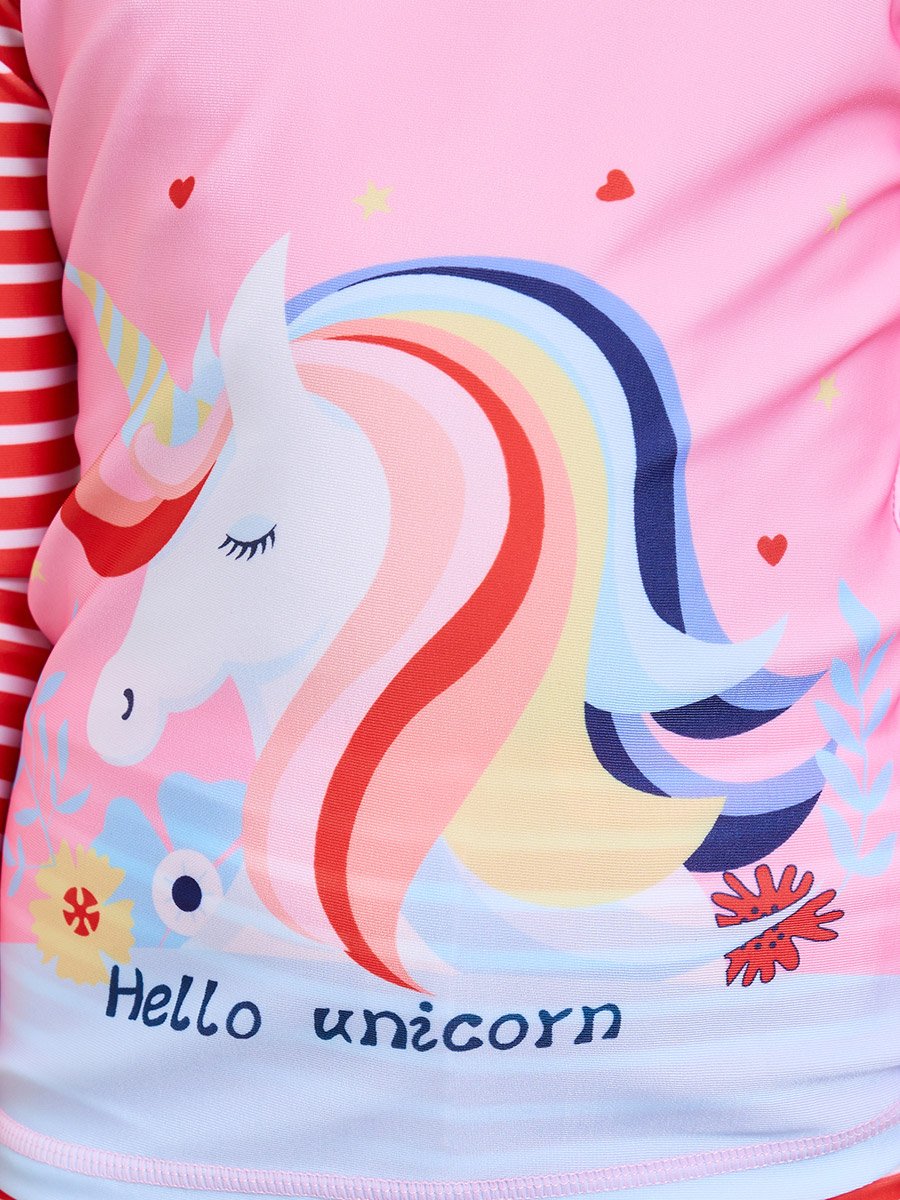 Girls Striped Graphic Print T-Shirt and Swim Shorts Set