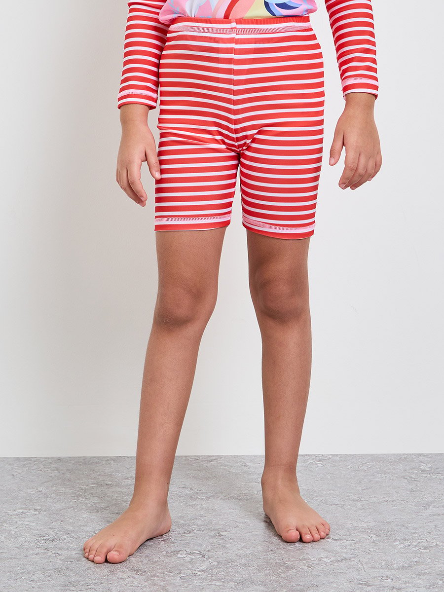 Girls Striped Graphic Print T-Shirt and Swim Shorts Set