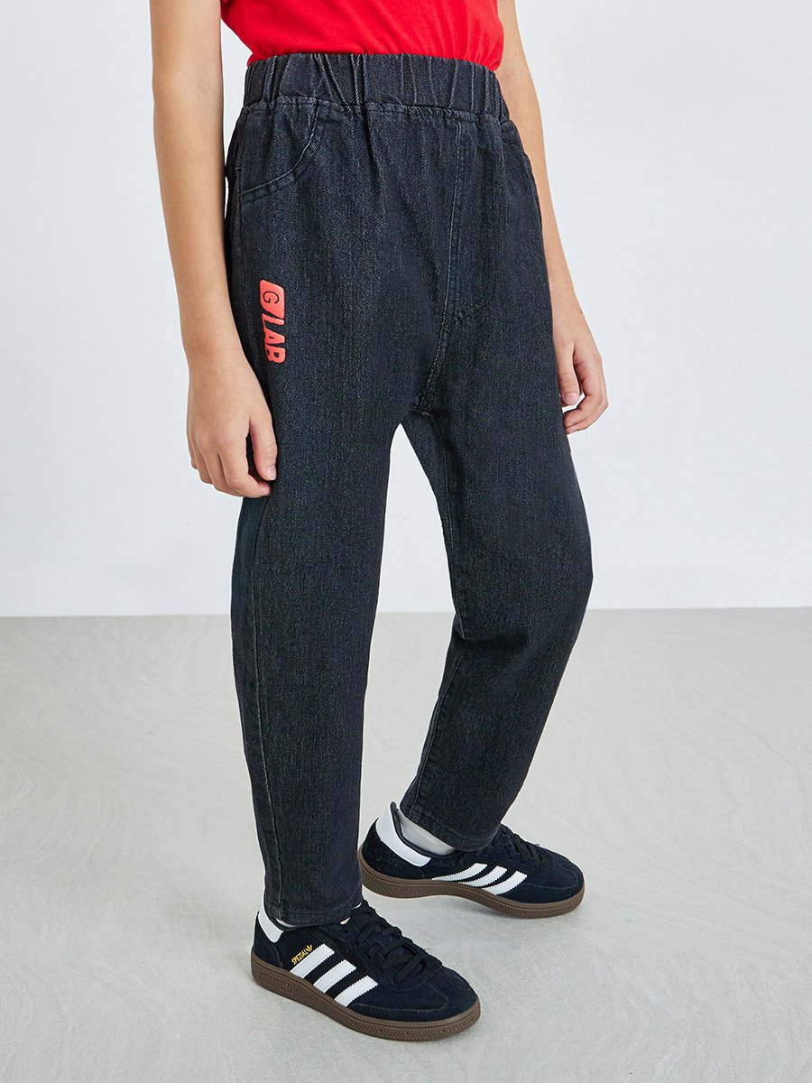 Kids Black Cotton Denim Jogger Jeans