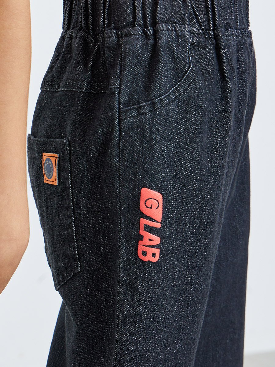 Kids Black Cotton Denim Jogger Jeans