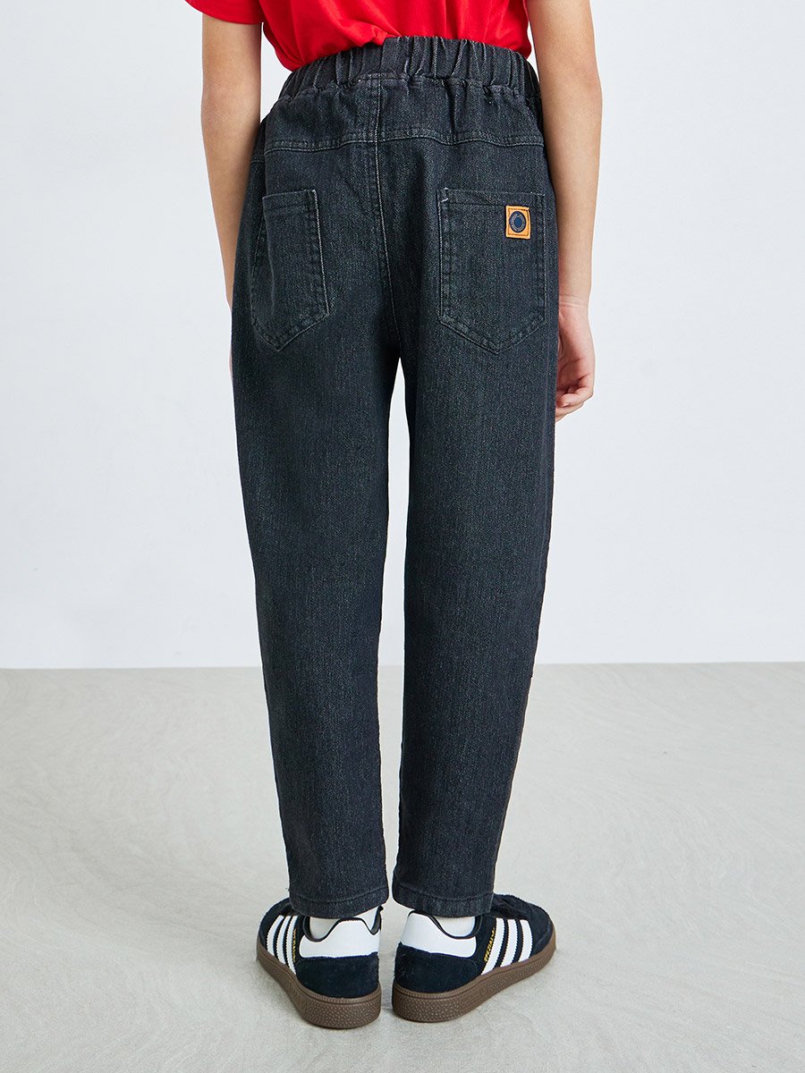 Kids Black Cotton Denim Jogger Jeans