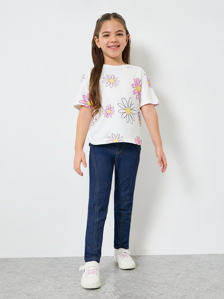 Girls Dark Blue Skinny Fit Denim Jeggings