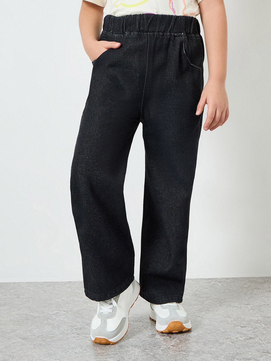 Girls Black Wide Leg Jeans