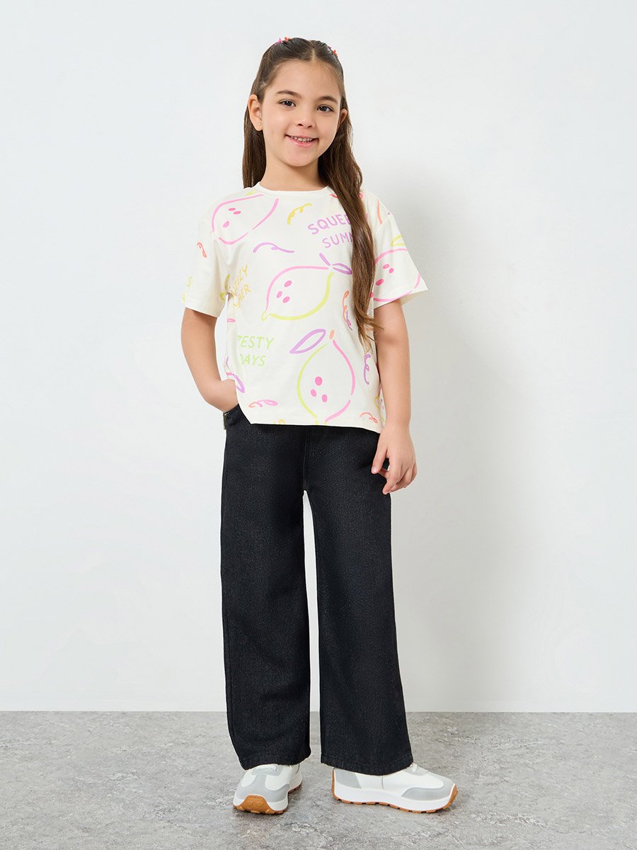 Girls Black Wide Leg Jeans