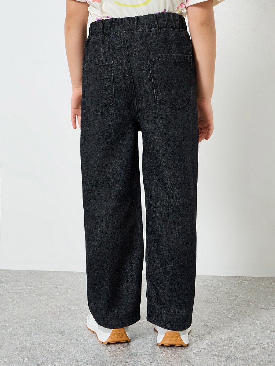 Girls Black Wide Leg Jeans