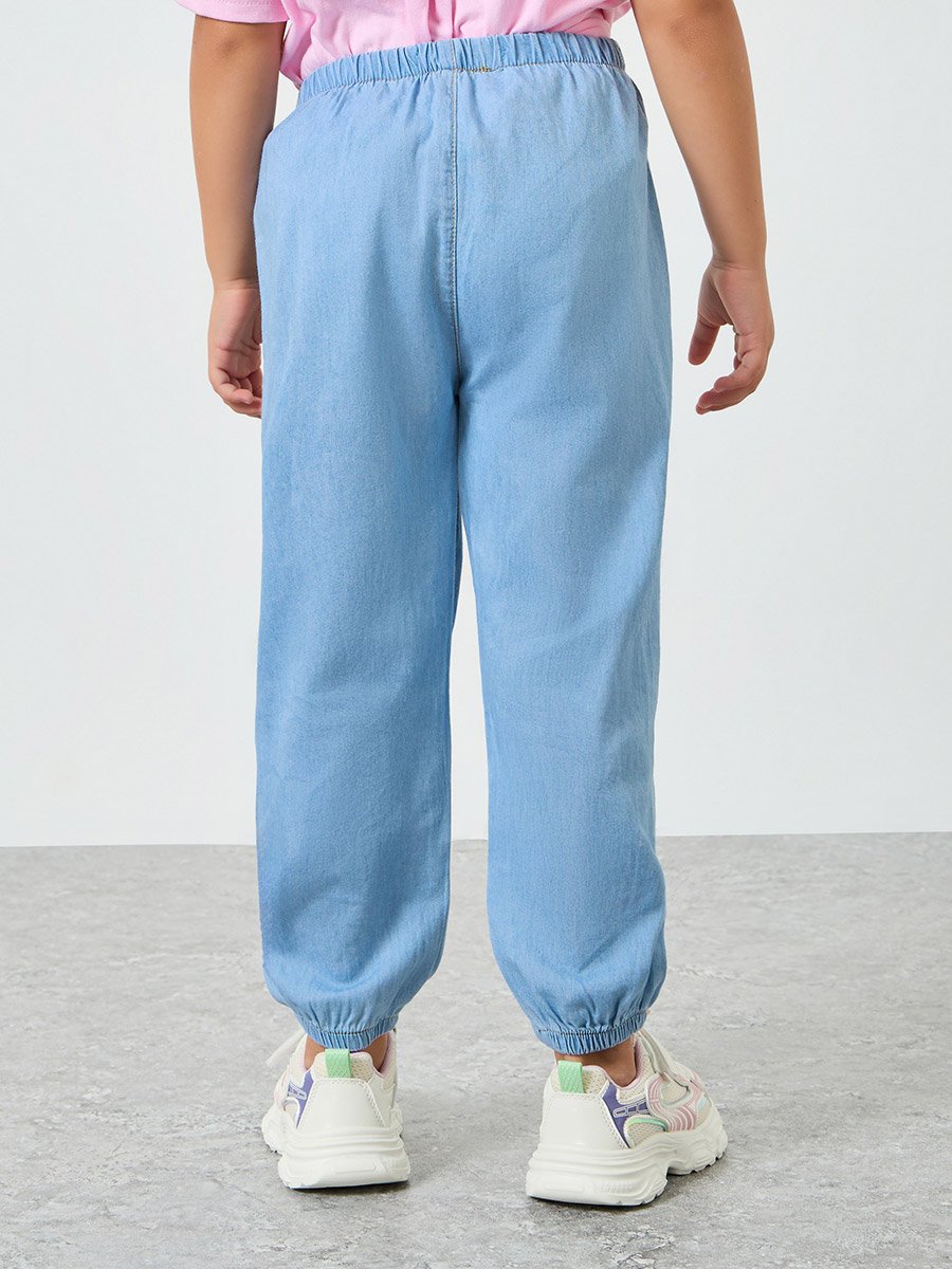 Girls Light Blue Embroidered Jogger Jeans