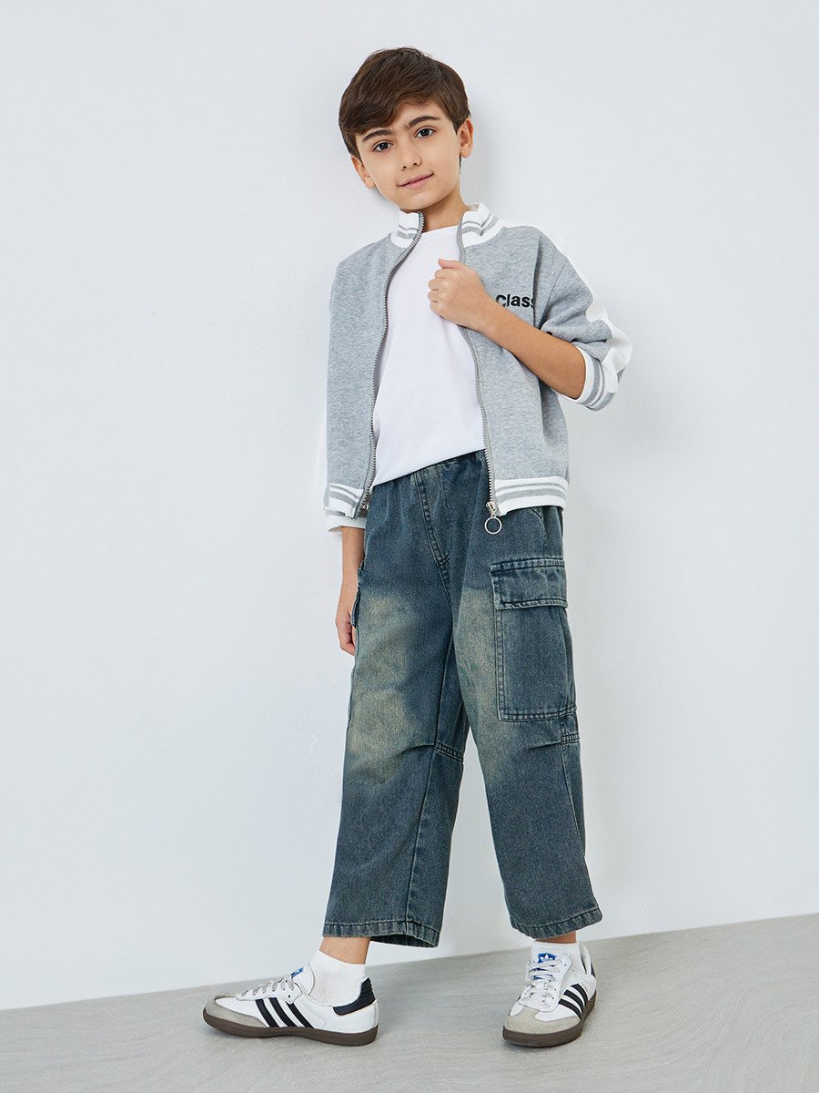 Kids Acid Wash Cargo Jeans
