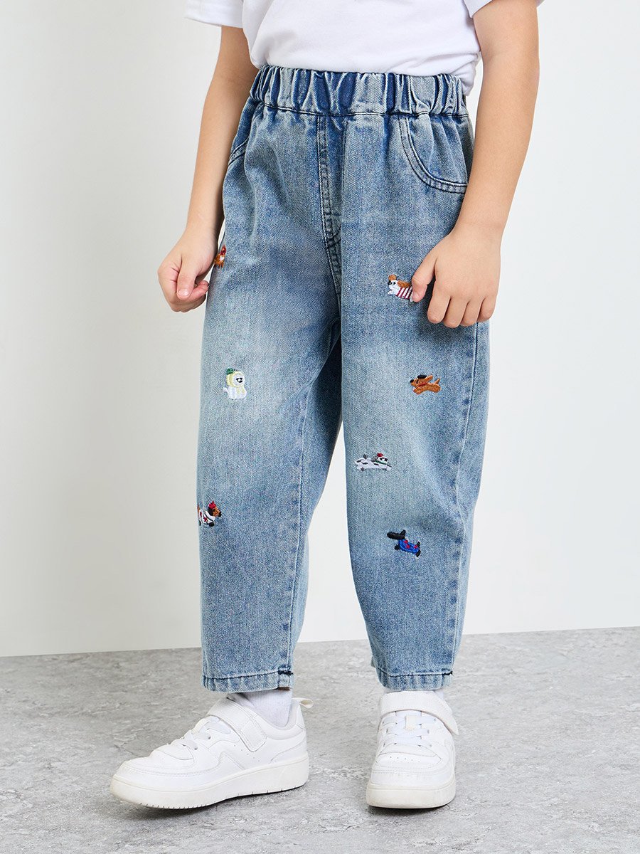 Girls Faded Jeans with Embroidery
