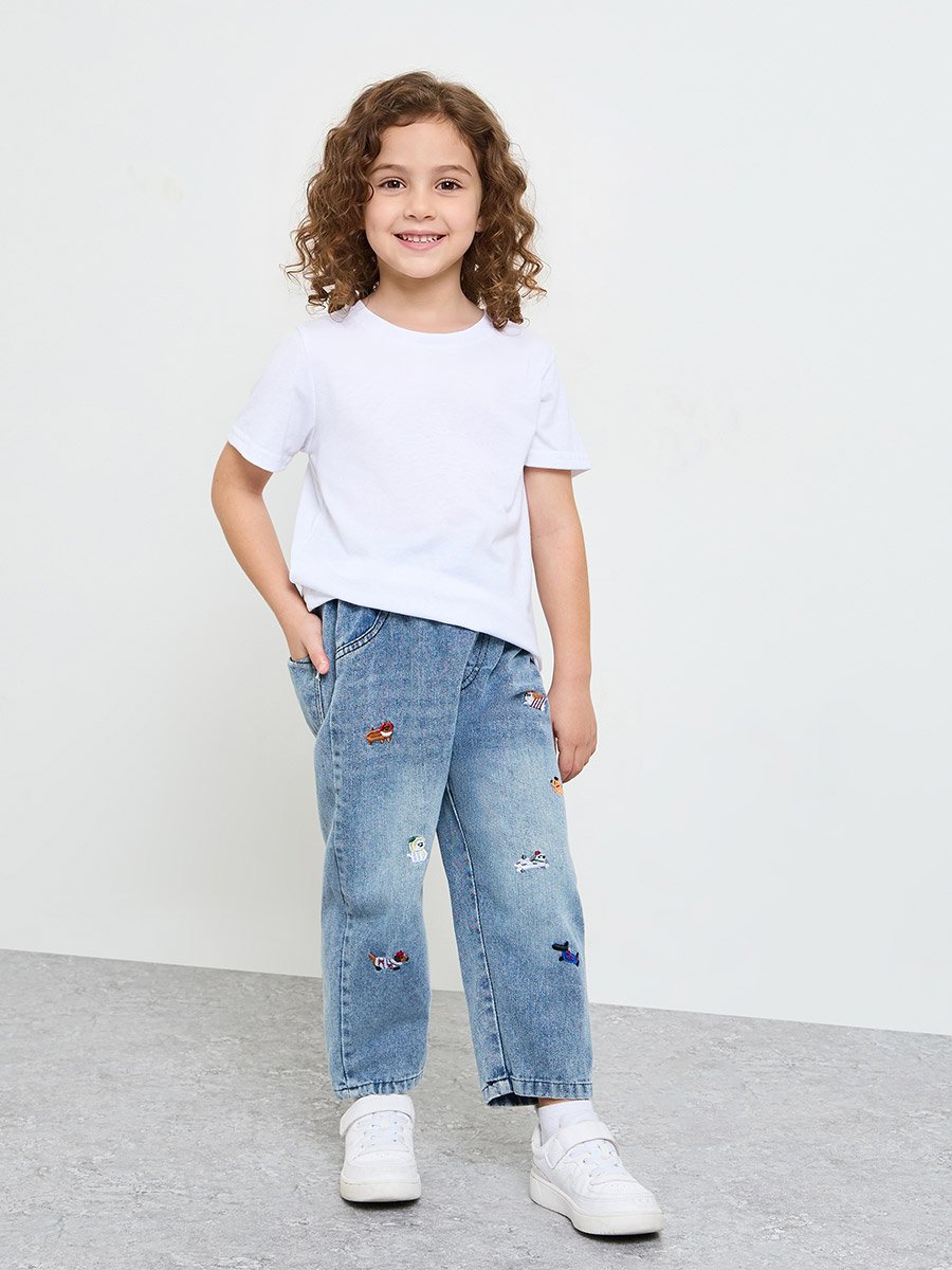 Girls Faded Jeans with Embroidery