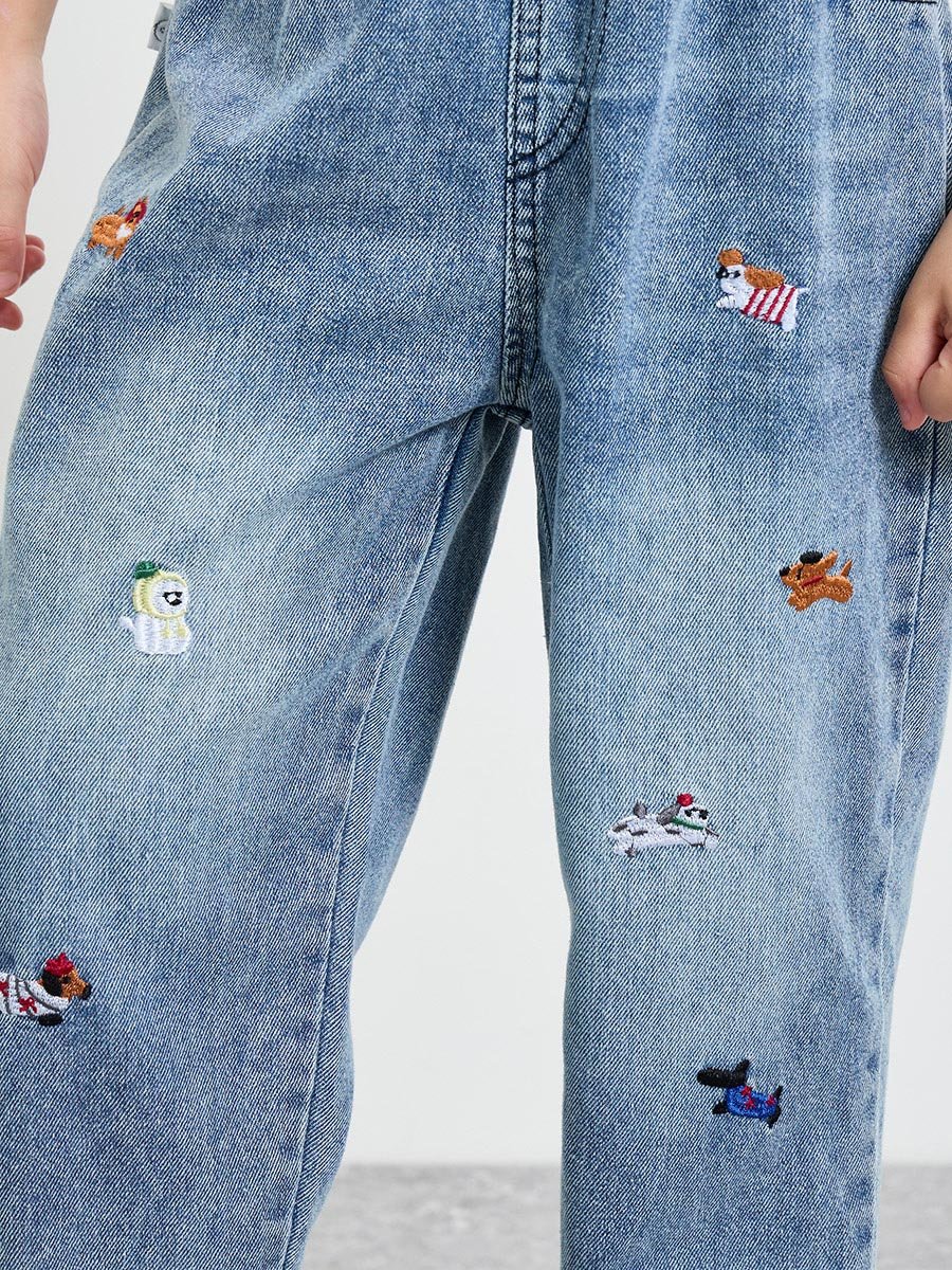 Girls Faded Jeans with Embroidery