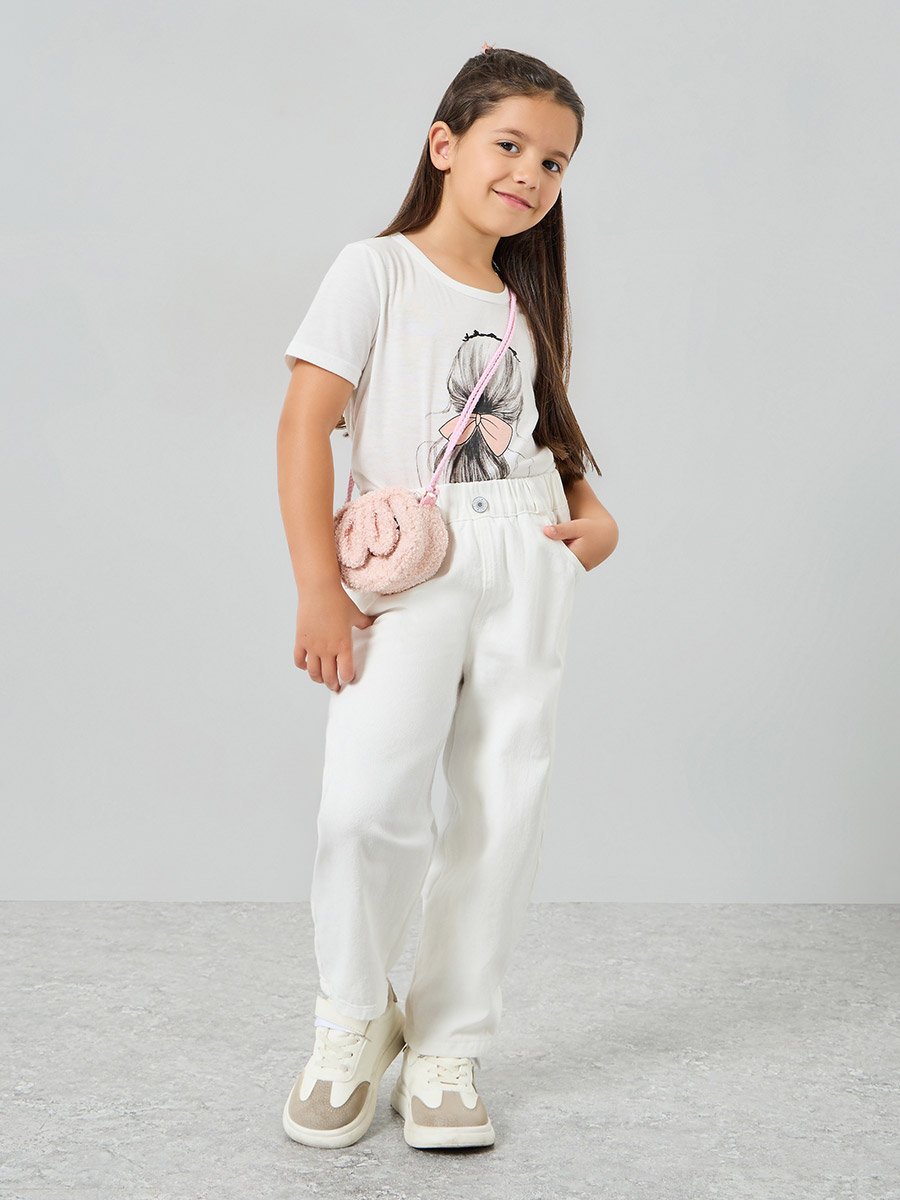 Girls White Cotton Jeans