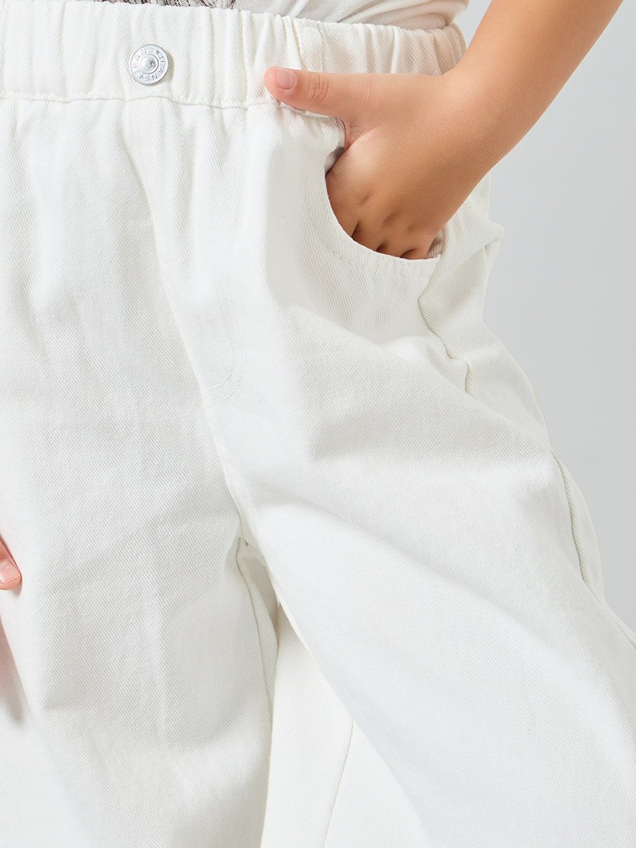 Girls White Cotton Jeans