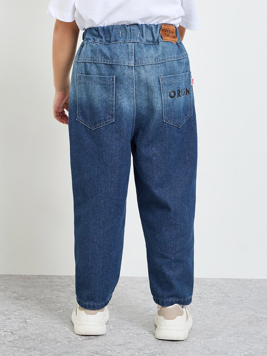 Girls Pull-On Faded Jeans