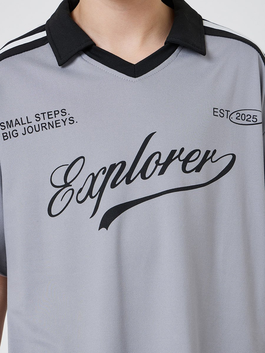 Teen Boys Text Print Open Collar Polo T-Shirt