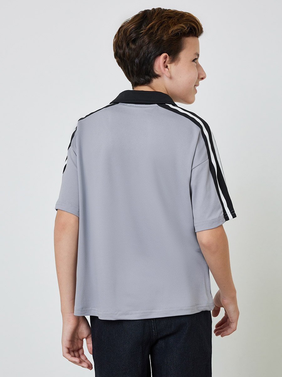 Teen Boys Text Print Open Collar Polo T-Shirt