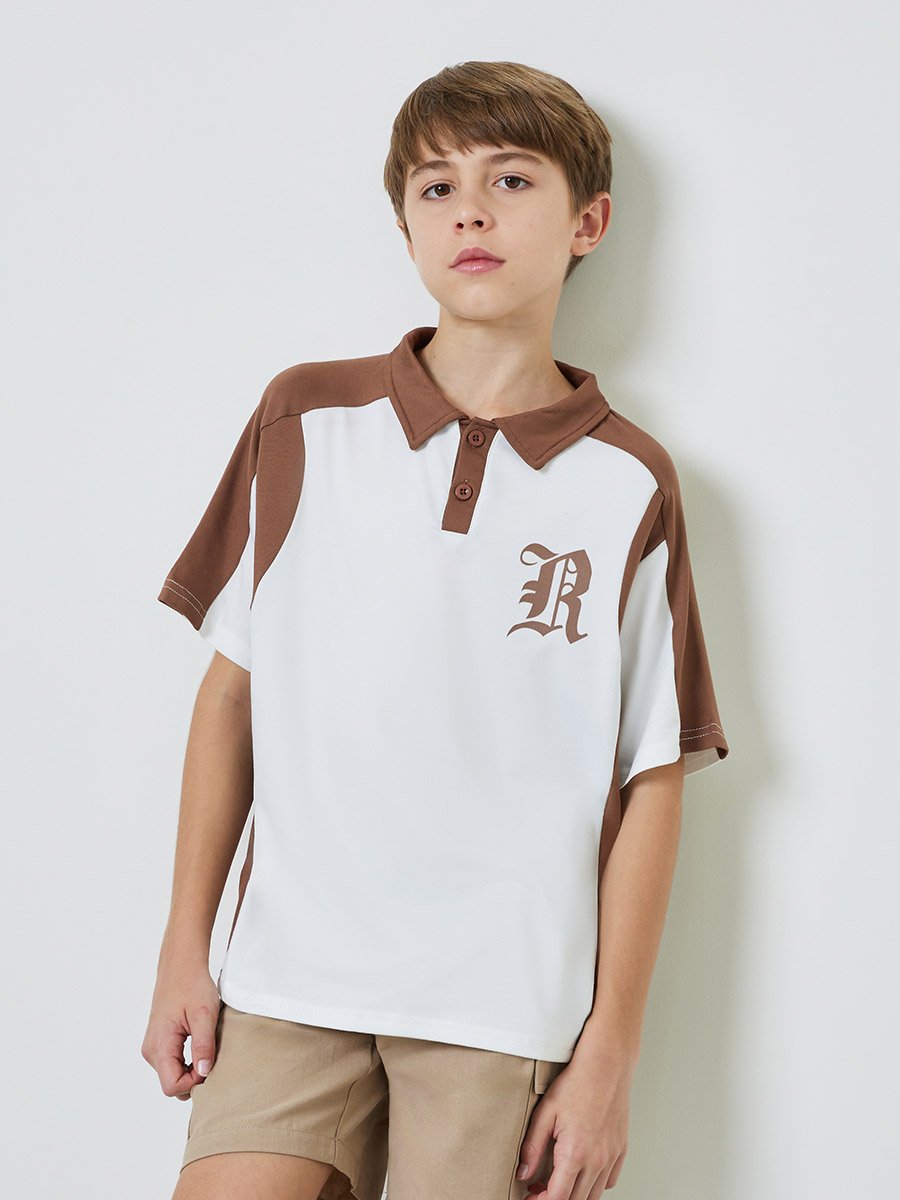 Teen Boys Color Block Printed Polo T-Shirt