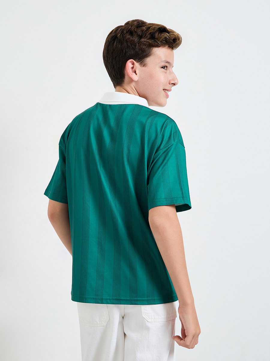 Boys Contrast Collar Raglan Sleeve T-Shirt with Text Print