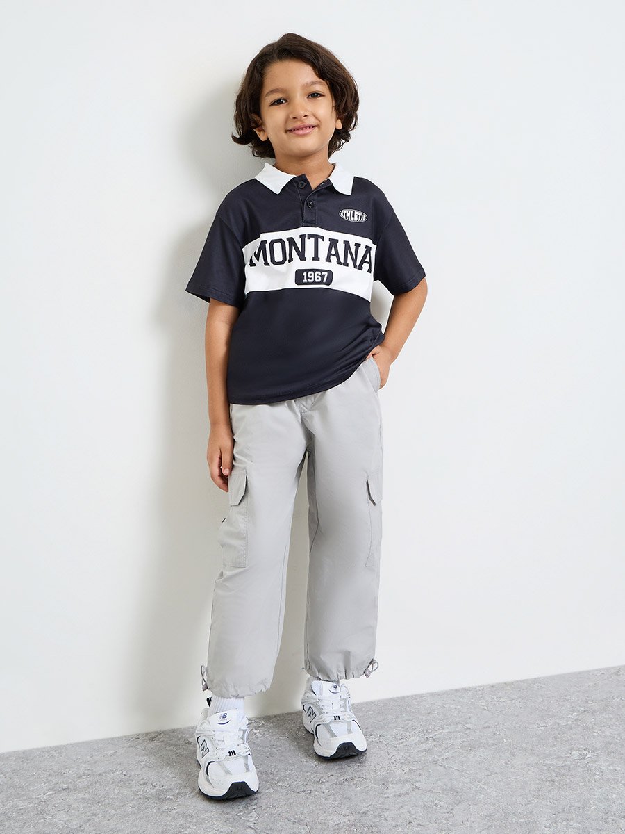 Boys Oversized Text Printed Polo T-Shirt