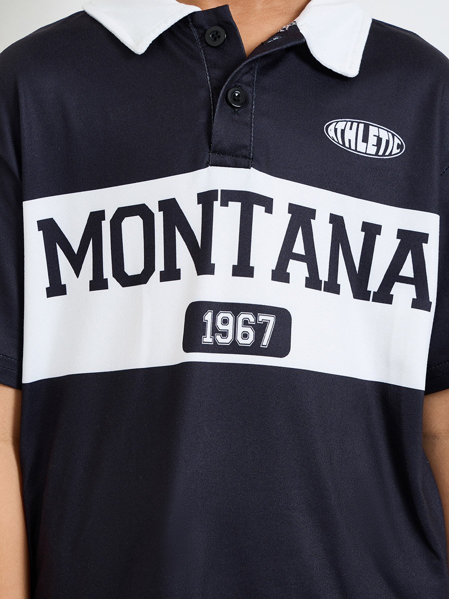Boys Oversized Text Printed Polo T-Shirt