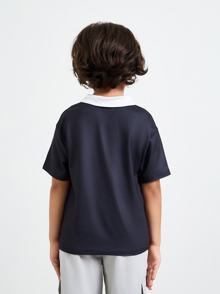 Boys Oversized Text Printed Polo T-Shirt