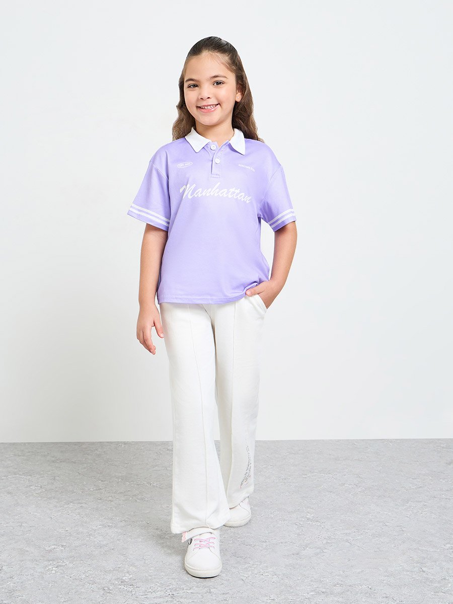 Girls Text Print Short Sleeve Polo T-Shirt