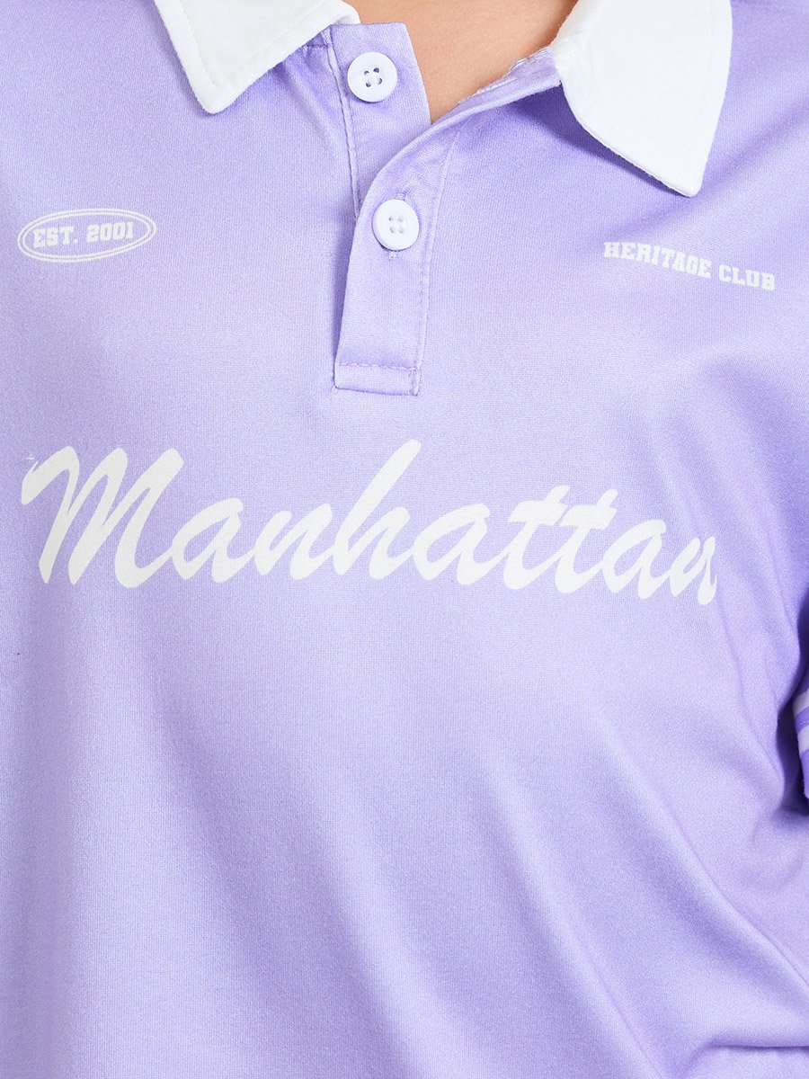 Girls Text Print Short Sleeve Polo T-Shirt