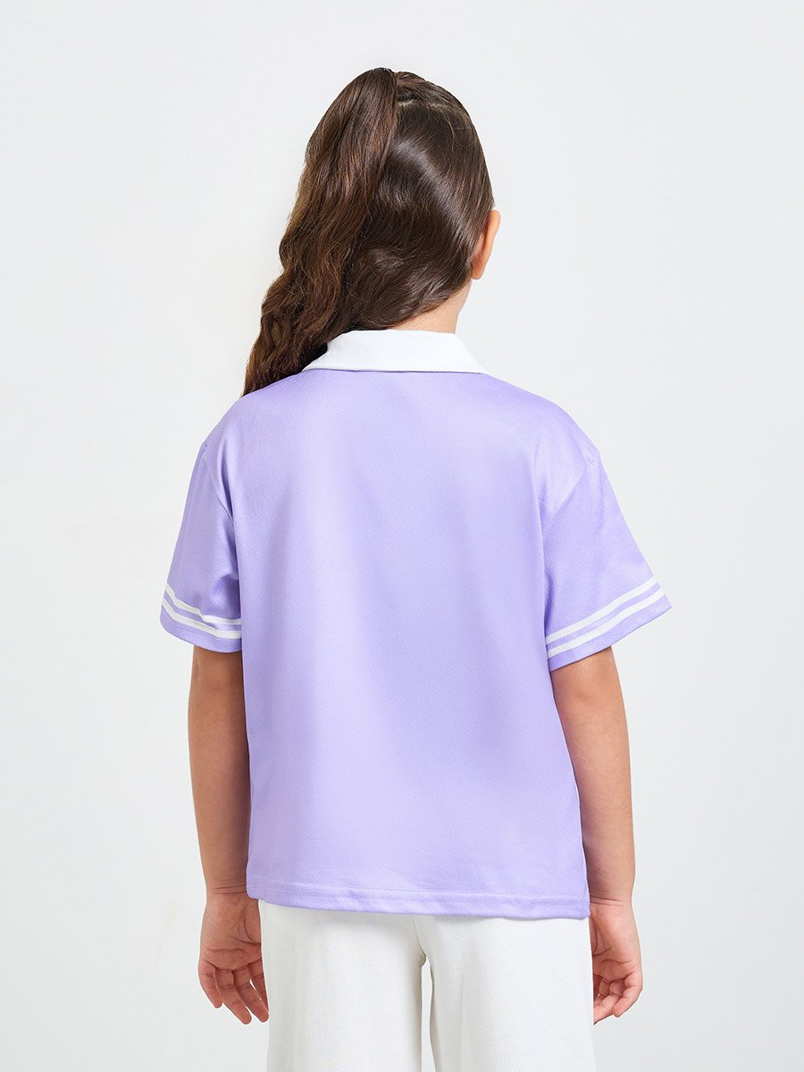 Girls Text Print Short Sleeve Polo T-Shirt