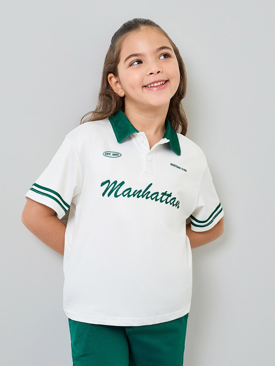 Girls Text Print Short Sleeve Polo T-Shirt