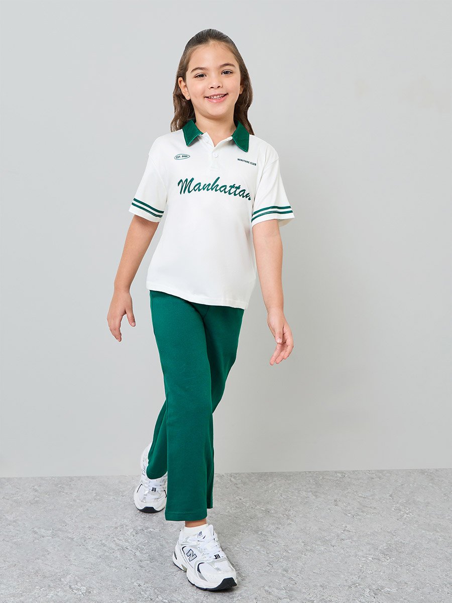 Girls Text Print Short Sleeve Polo T-Shirt