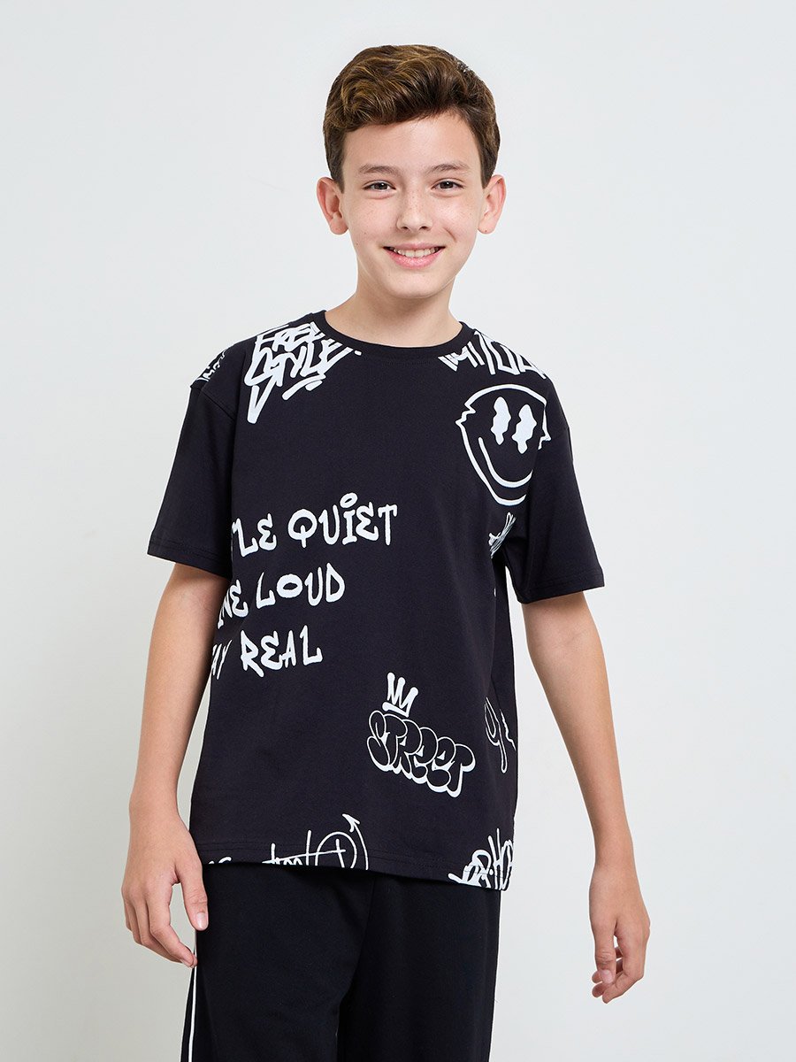 Boys All-Over Graffiti Print Oversized T-Shirt