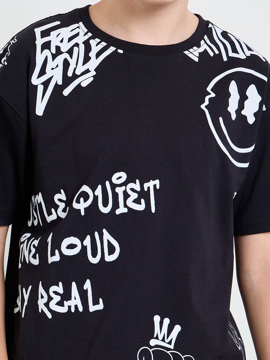 Boys All-Over Graffiti Print Oversized T-Shirt