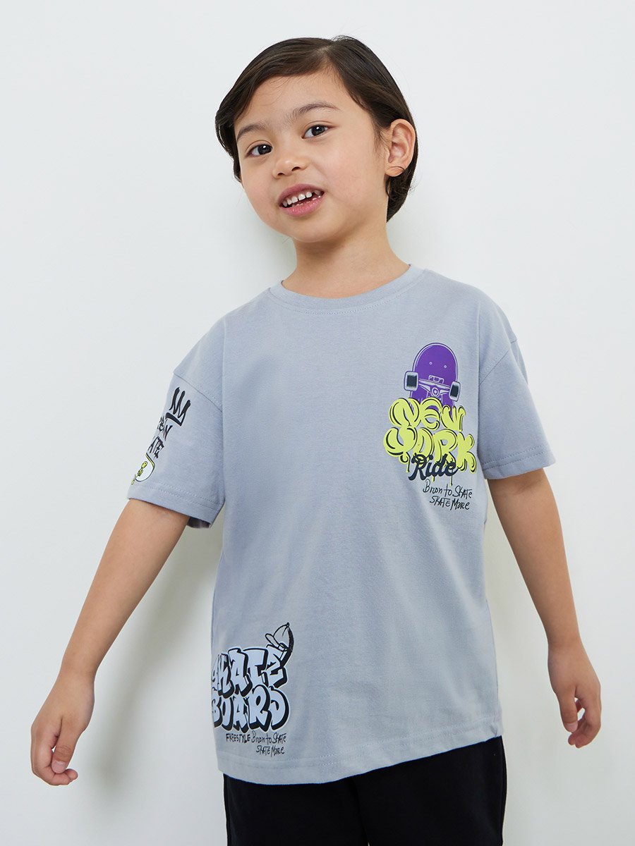 Kids Grey Graphic Print Oversized T-Shirt