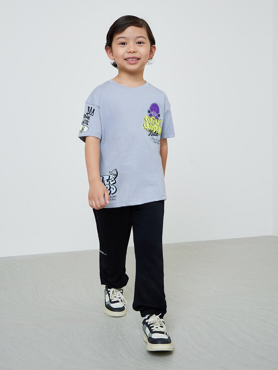 Kids Grey Graphic Print Oversized T-Shirt
