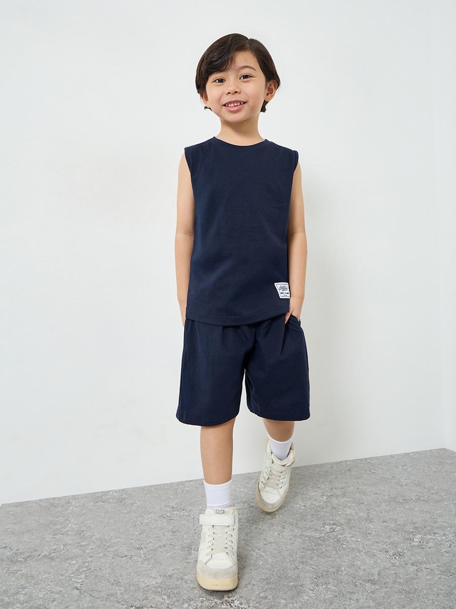 Boys Navy Sleeveless T-Shirt and Shorts Set
