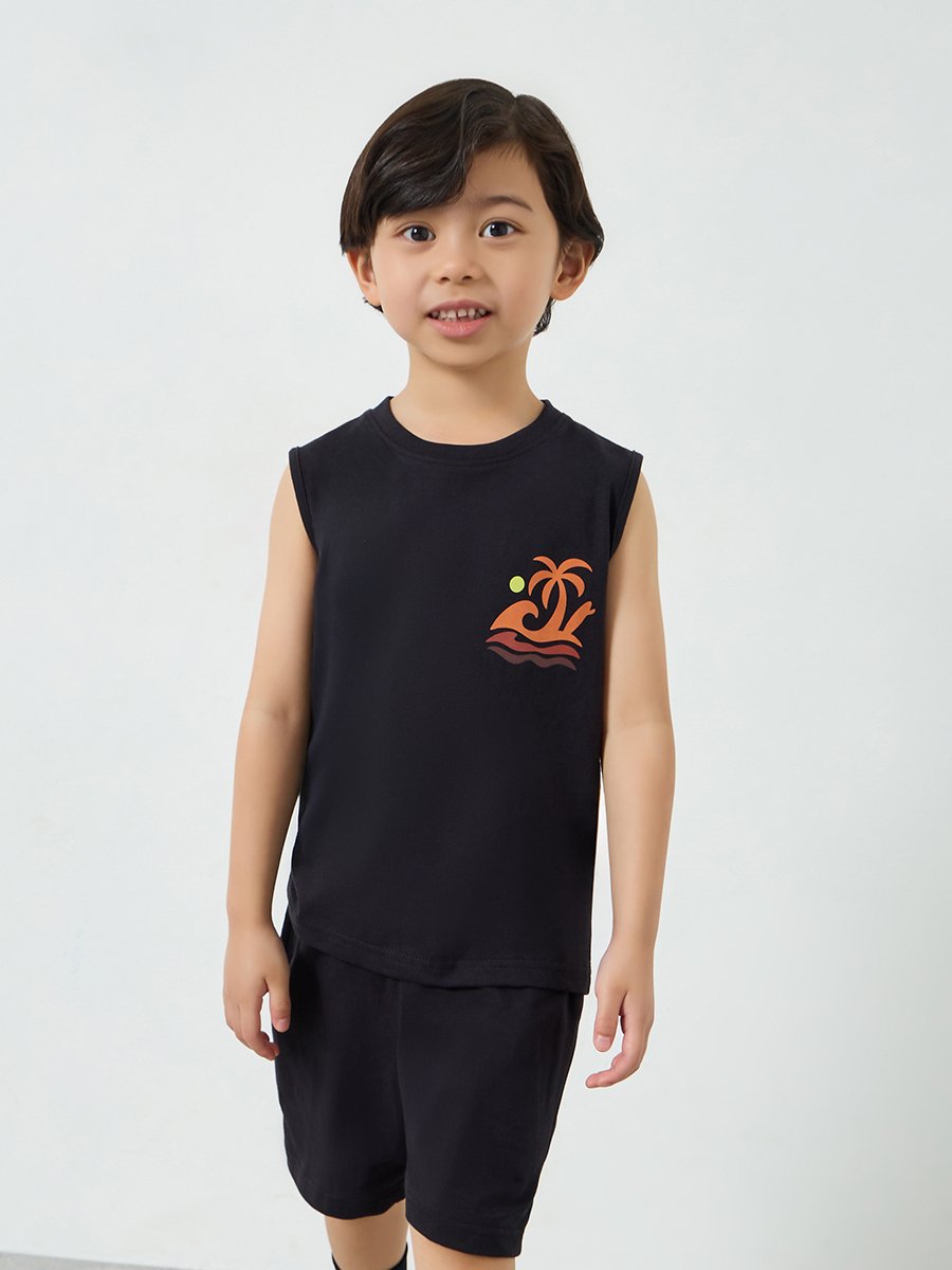 Boys Black Sleeveless T-Shirt and Shorts Set