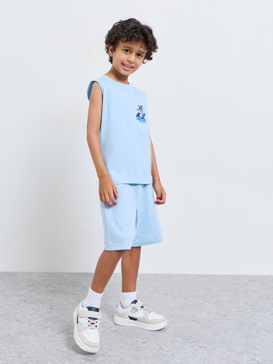 Boys Printed Sleeveless T-Shirt and Shorts Set