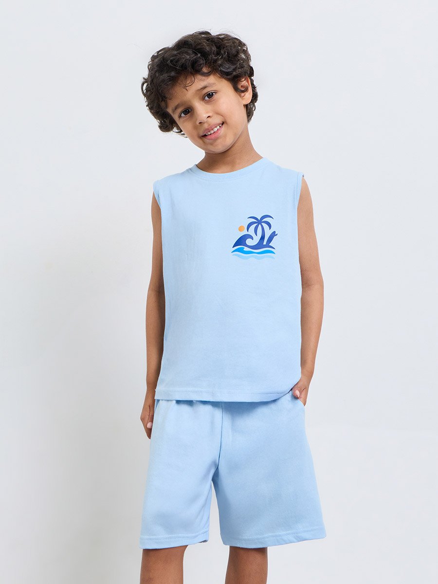 Boys Printed Sleeveless T-Shirt and Shorts Set