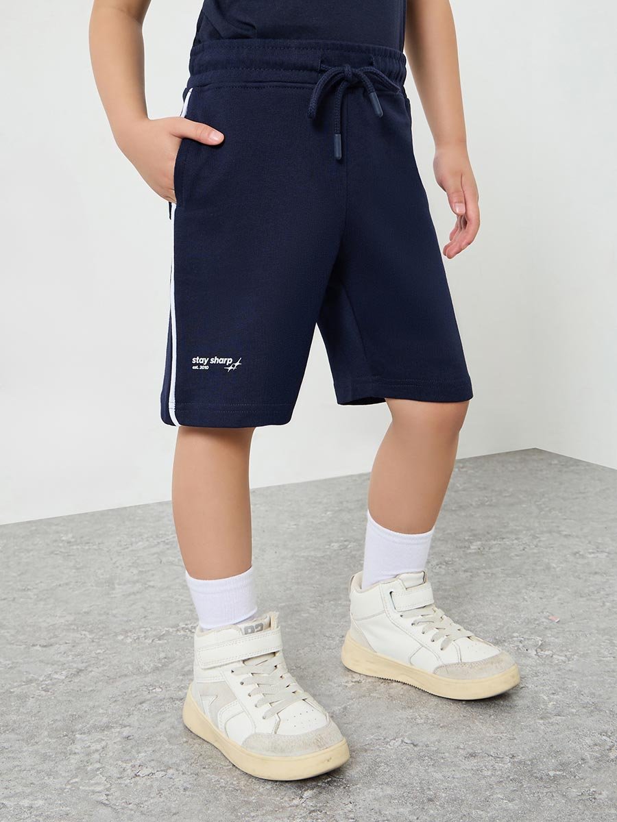 Kids Navy Blue Cotton Shorts with Drawstring