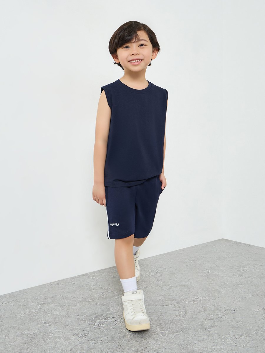 Kids Navy Blue Cotton Shorts with Drawstring