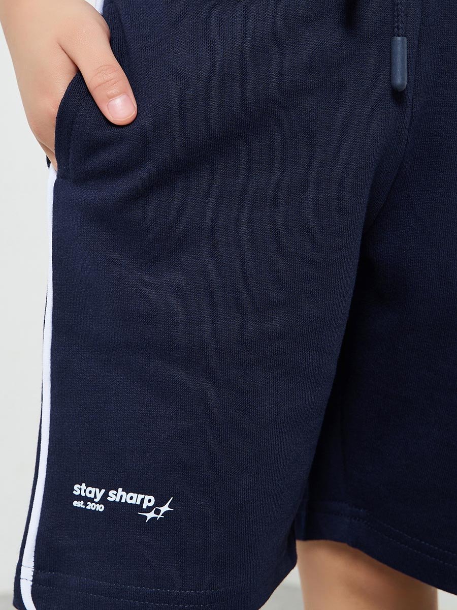 Kids Navy Blue Cotton Shorts with Drawstring