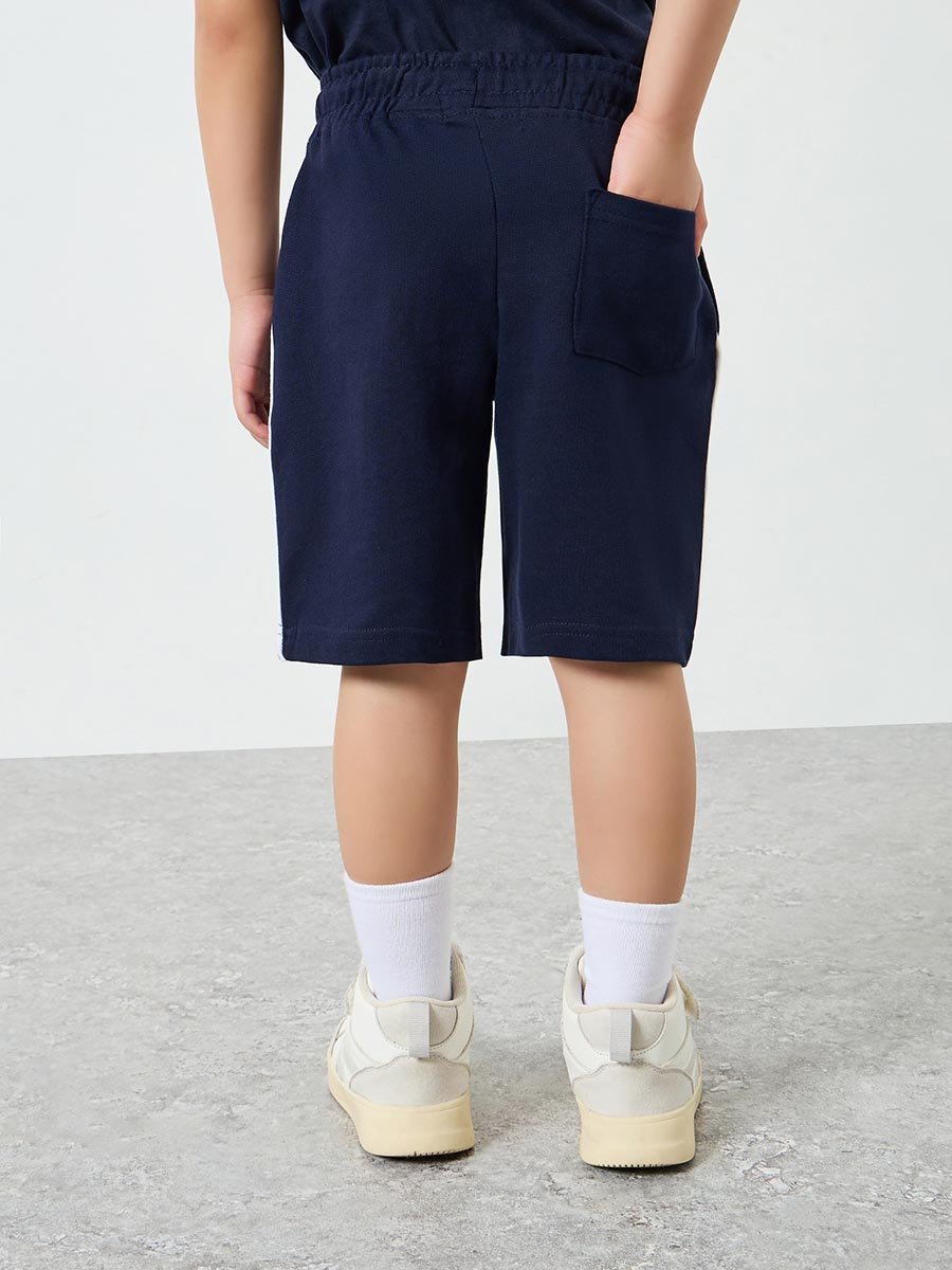 Kids Navy Blue Cotton Shorts with Drawstring