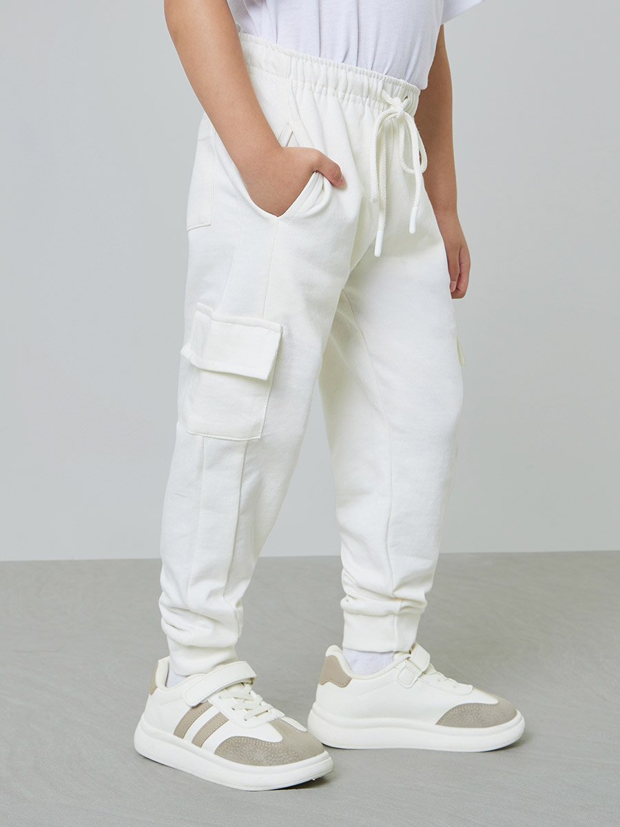 Boys Solid Cargo Joggers with Drawstring