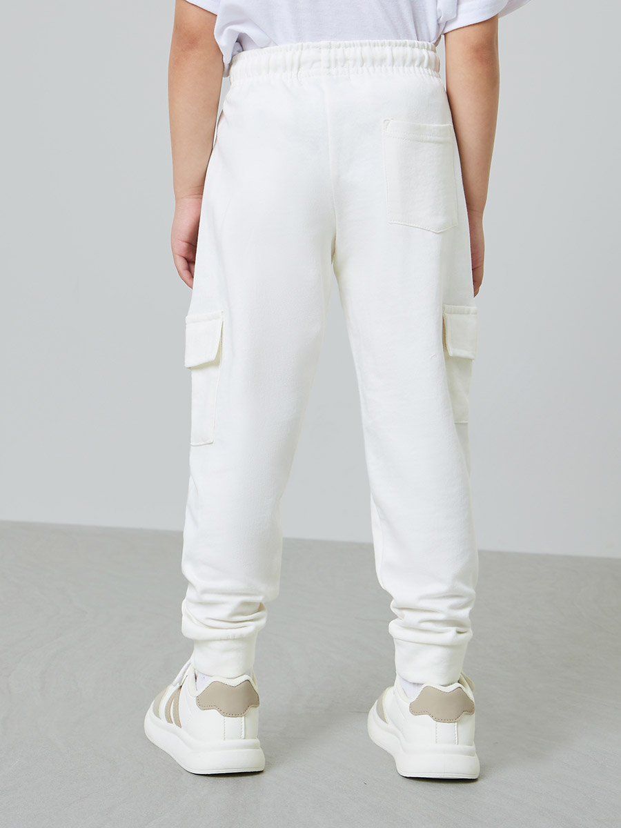 Boys Solid Cargo Joggers with Drawstring