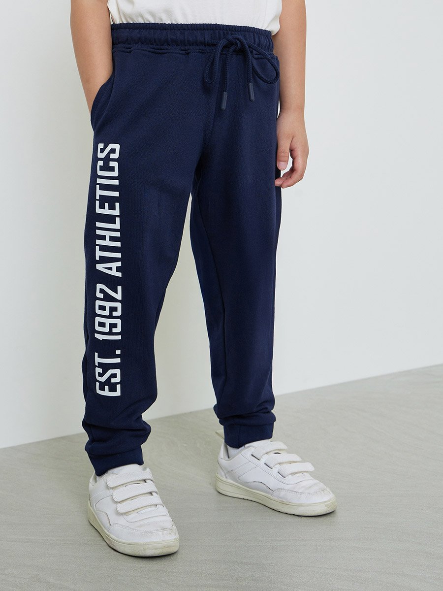 Kids Navy Blue Joggers with Drawstring