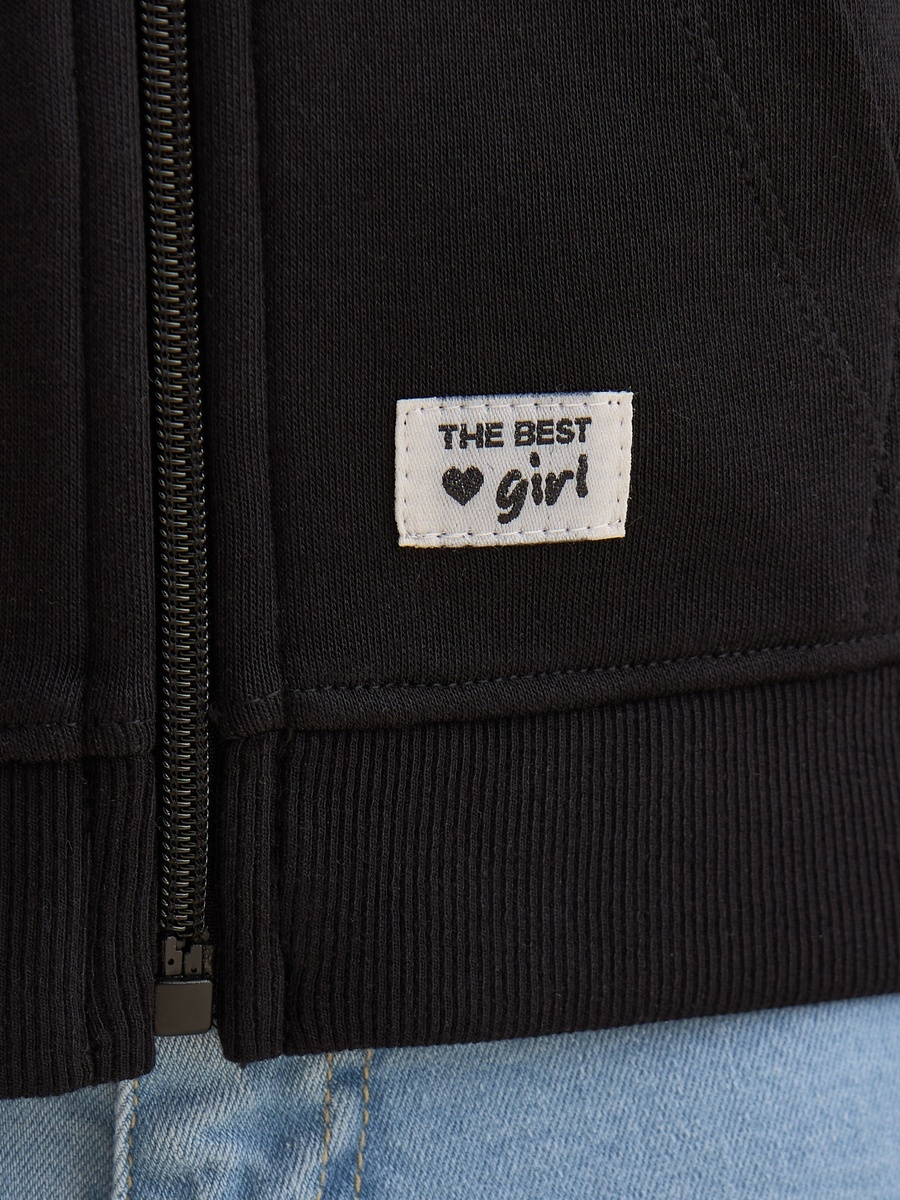 Slogan Applique Zip Through Hoodie