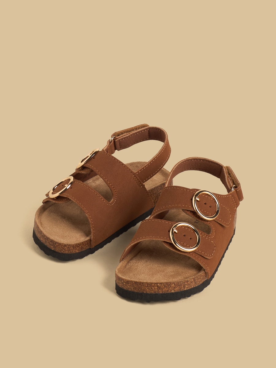 Buckle Detail Sandals with Hook and Loop Closure