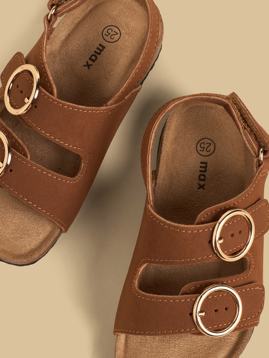 Buckle Detail Sandals with Hook and Loop Closure
