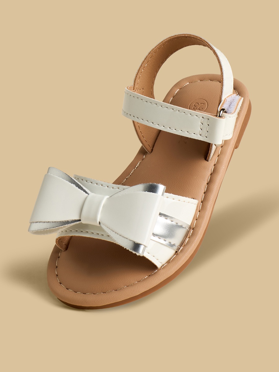 Bow Embellished Sandals with Hook and Loop Closure