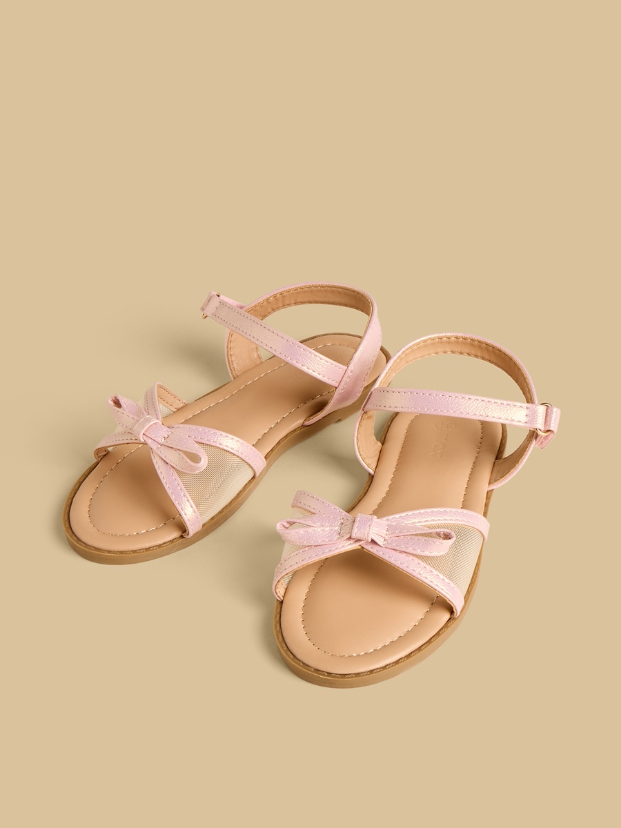 Bow Detail Strap Sandals with Hook and Loop Closure